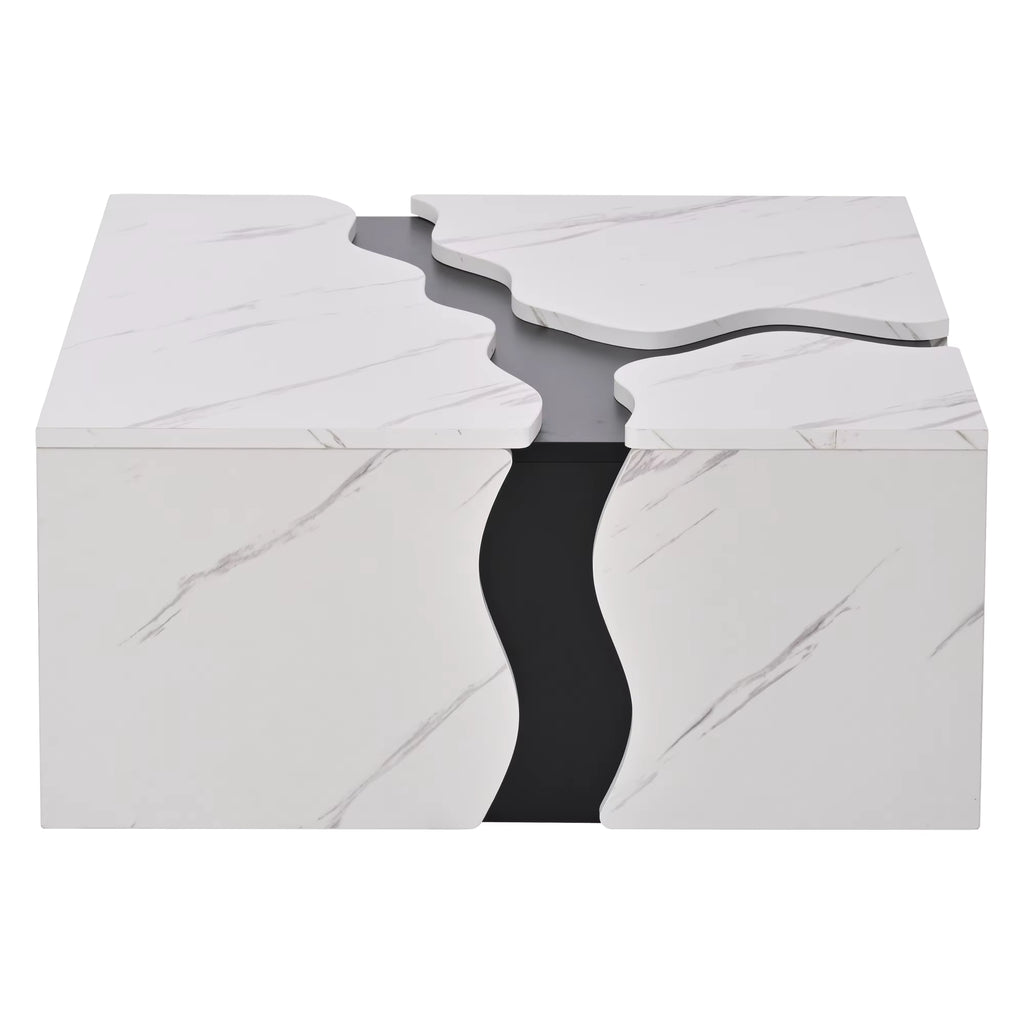 Table Basse Design Géométrique Effet Marbre Blanc
