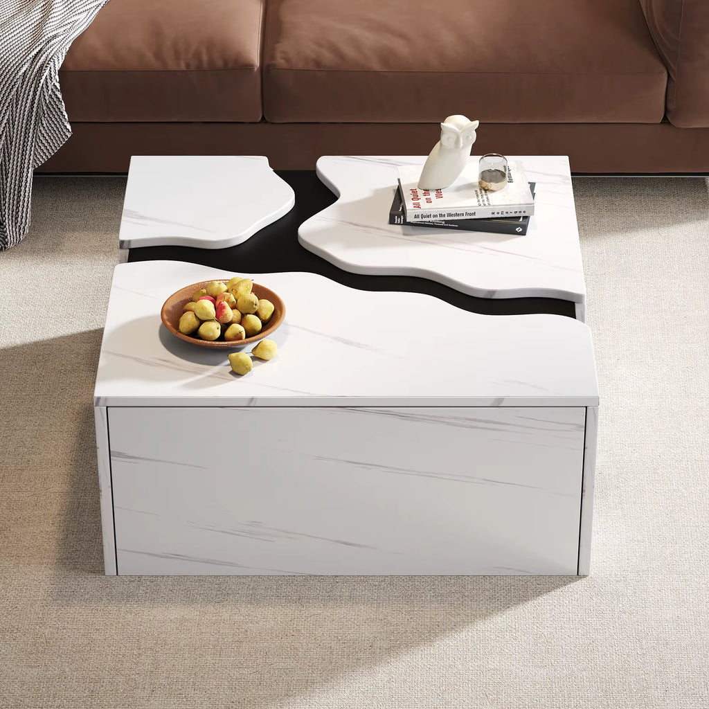 Table Basse Design Géométrique Effet Marbre Blanc