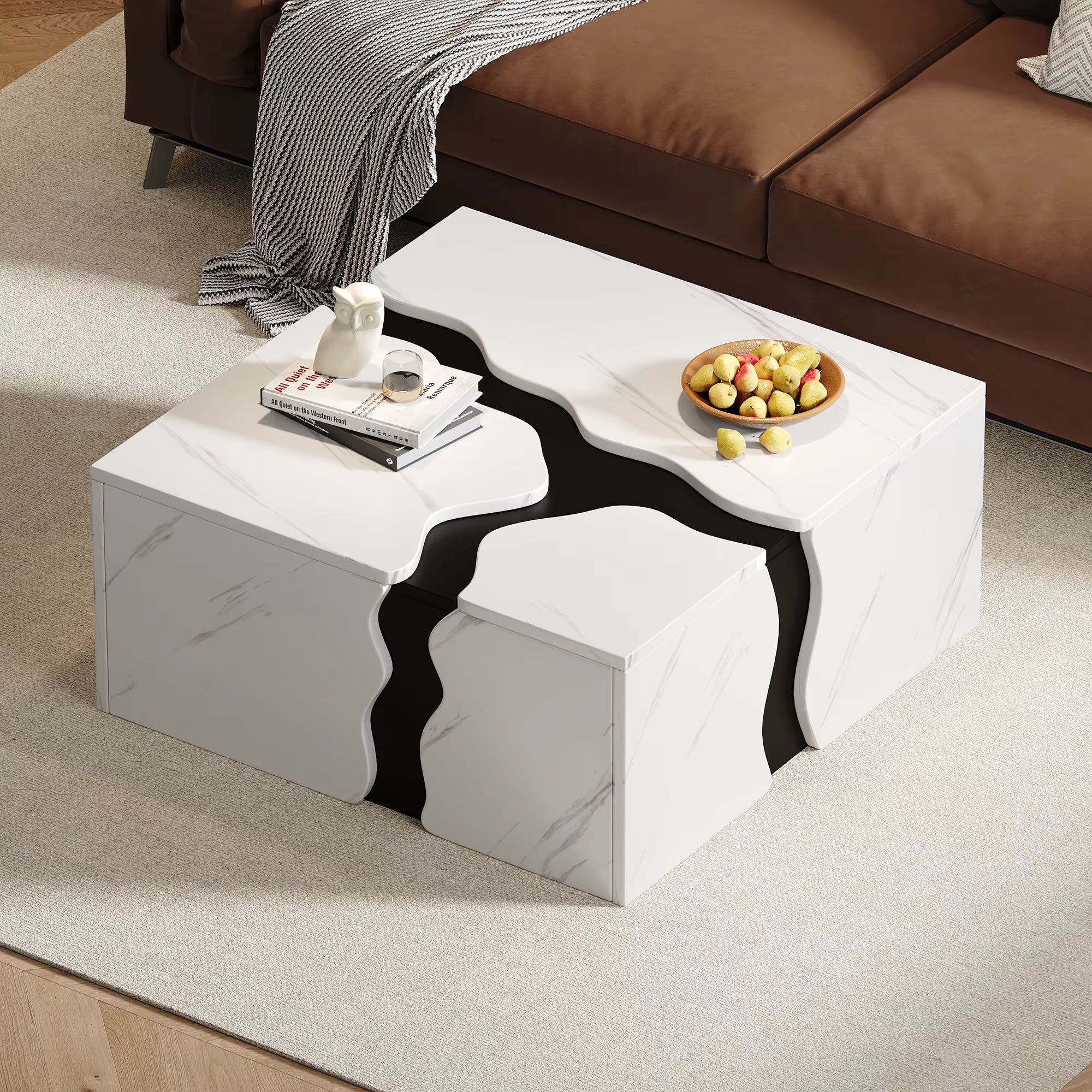 Table Basse Design Géométrique Effet Marbre Blanc