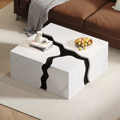 Table Basse Design Géométrique Effet Marbre Blanc