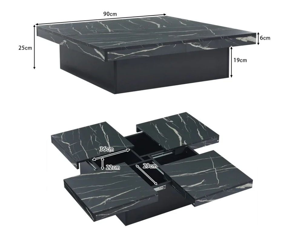 Table Basse Carrée Design Noir Effet Marbre