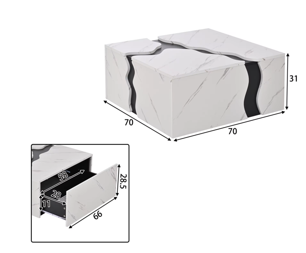 Table Basse Design Géométrique Effet Marbre Blanc