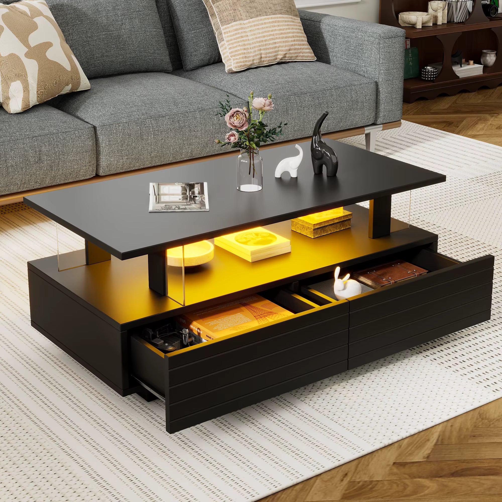 Table basse LED avec rangement