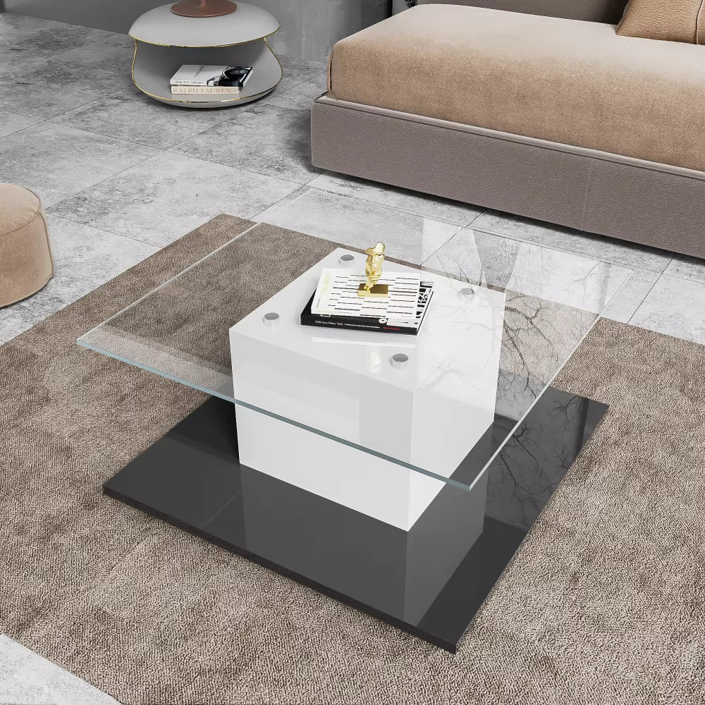 Table Basse Moderne en Verre Brillant