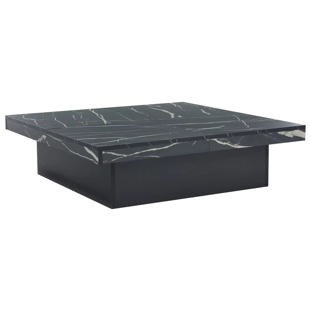 Table Basse Carrée Design Noir Effet Marbre