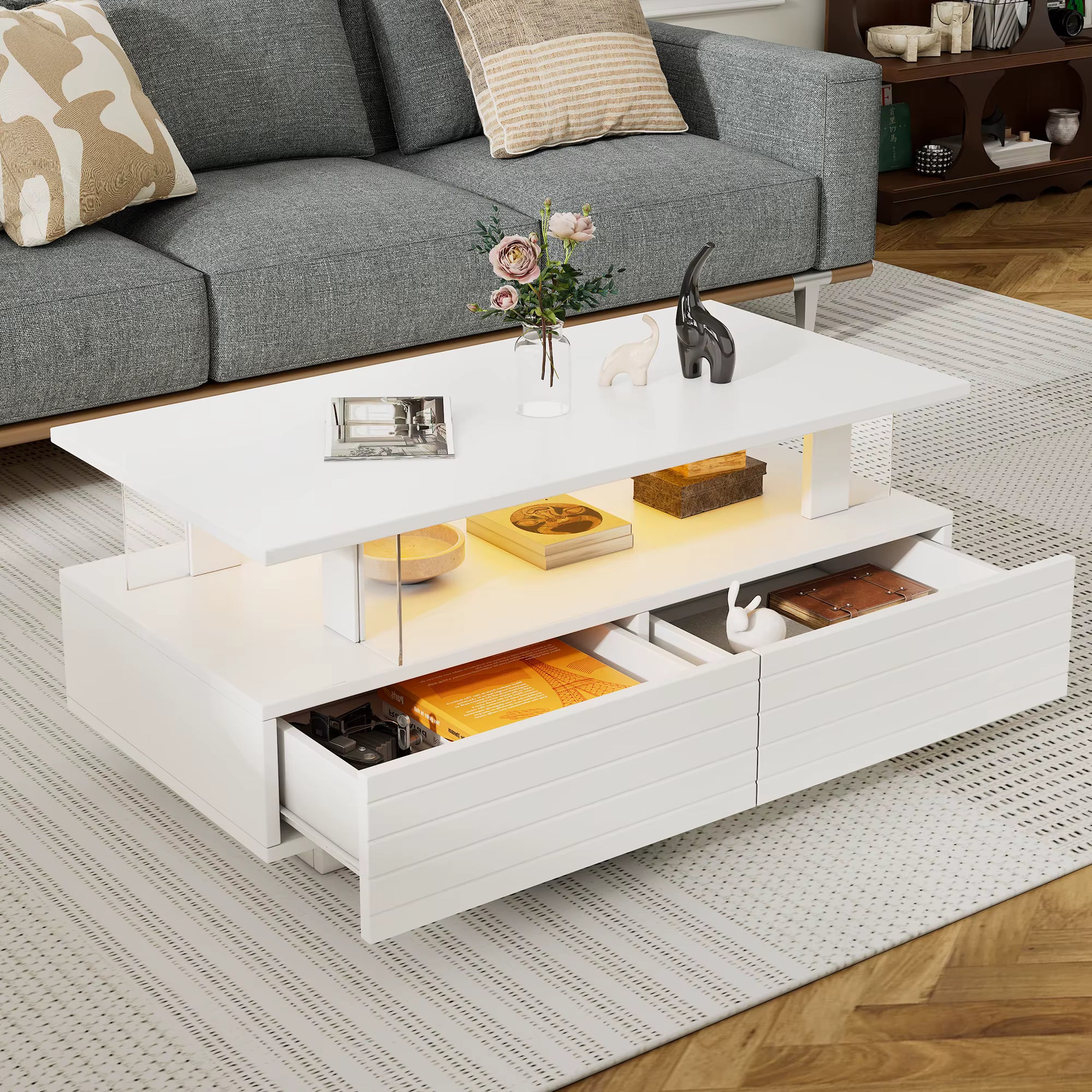 Table basse LED avec rangement