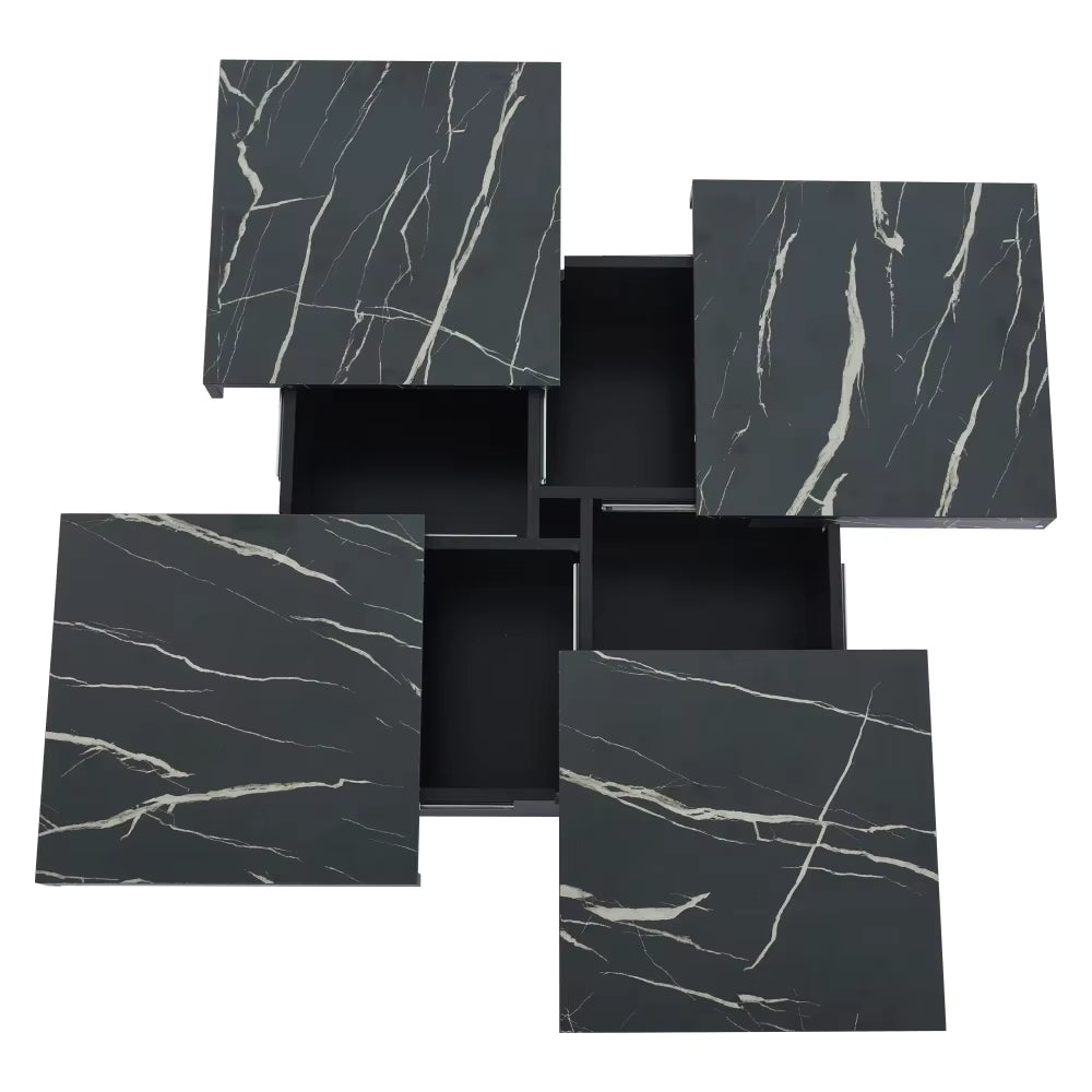 Table Basse Carrée Design Noir Effet Marbre