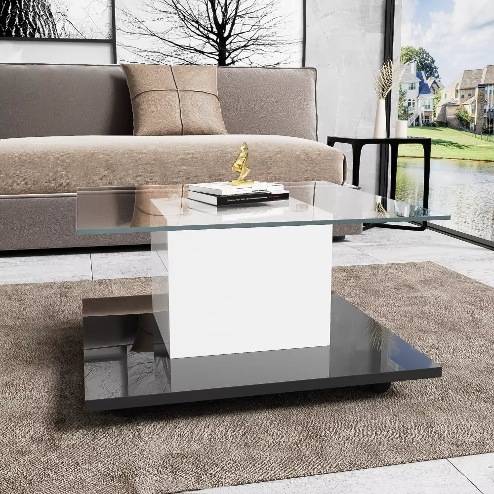 Table Basse Moderne en Verre Brillant