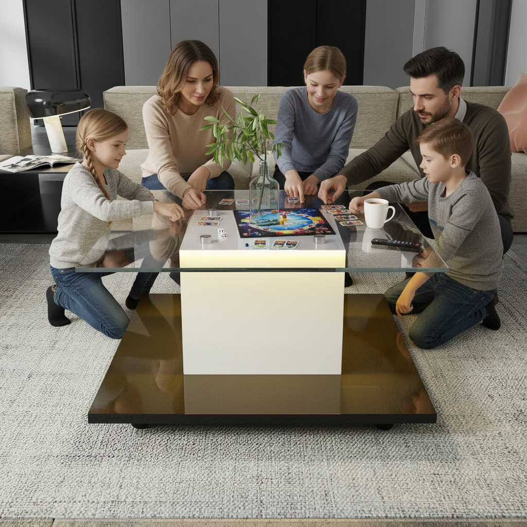 Table Basse Moderne en Verre Brillant